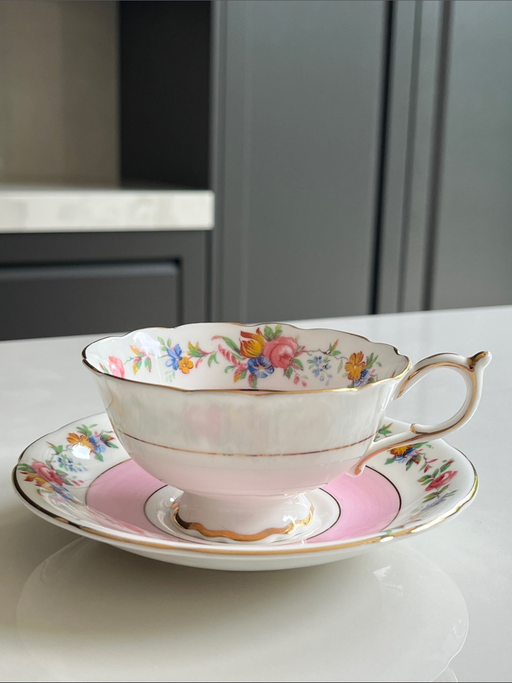 PARAGON Double Warrant Tea Cup and Saucer. Pink Floral.